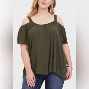 Torrid Green Gauze Cold Shoulder Top